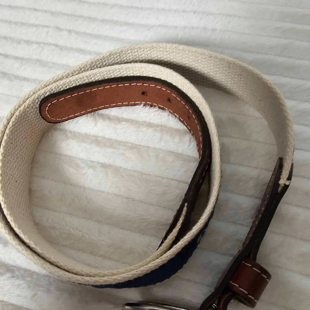 Duke University Blue Devils Ribbon Web Belt 36 Navy Cream Solid Brass Preppy